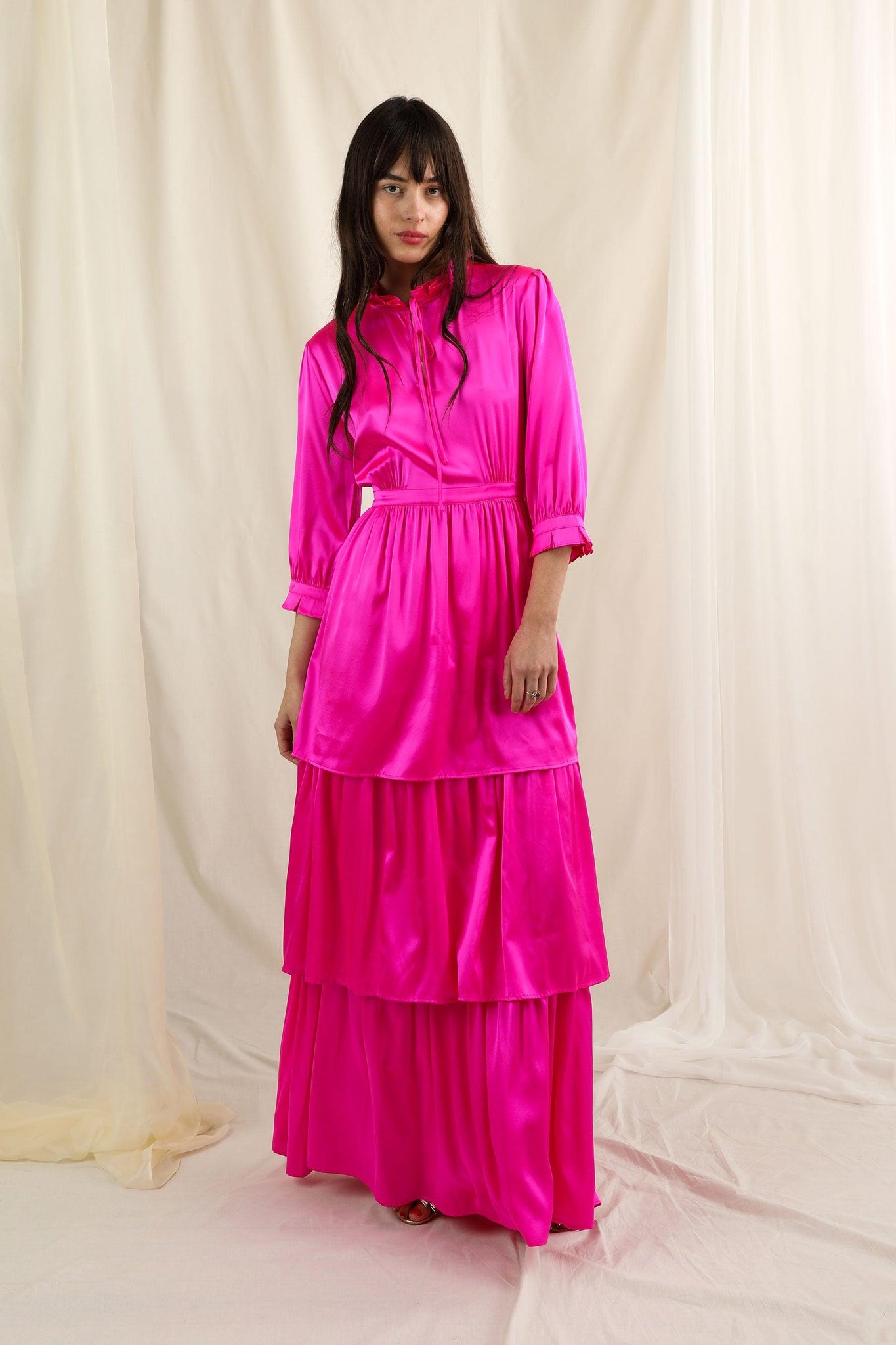 6 / Hot Pink / Stretch Silk Tiered Evie Dress 6 / Hot Pink / Stretch Silk Tiered Evie Dress